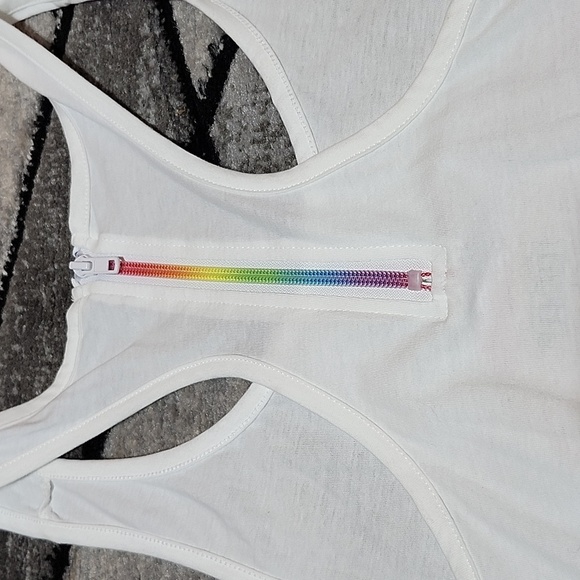 M&M"S WORLD RAINBOW IRIDESCENT SHINE LOVE WINS ZIPPER RACERBACK TANK-TOP - Picture 7 of 12